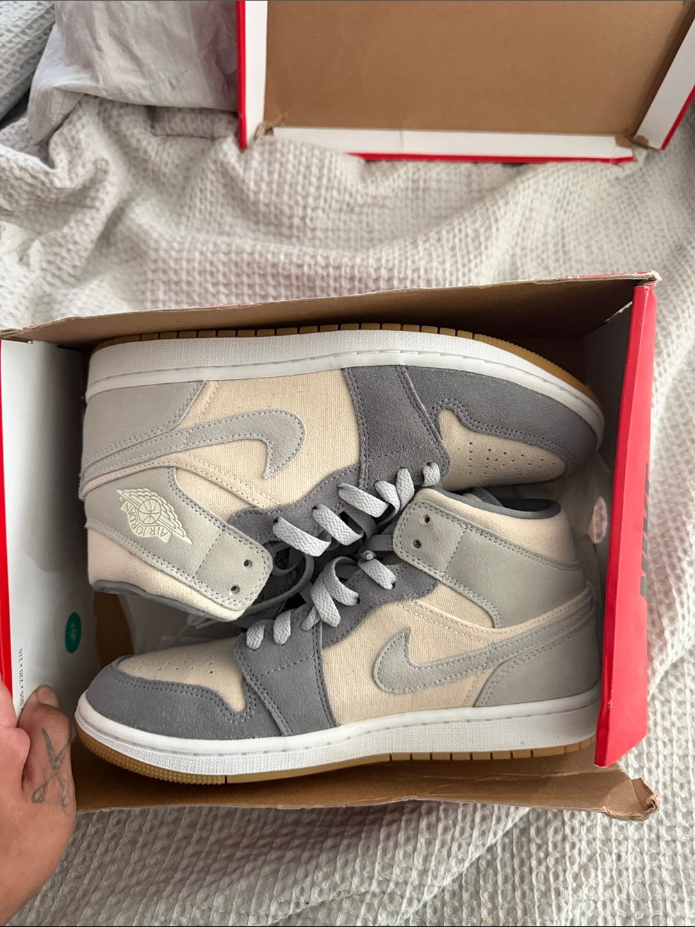 Jordan High-Top Sneakers in Gray and Cream